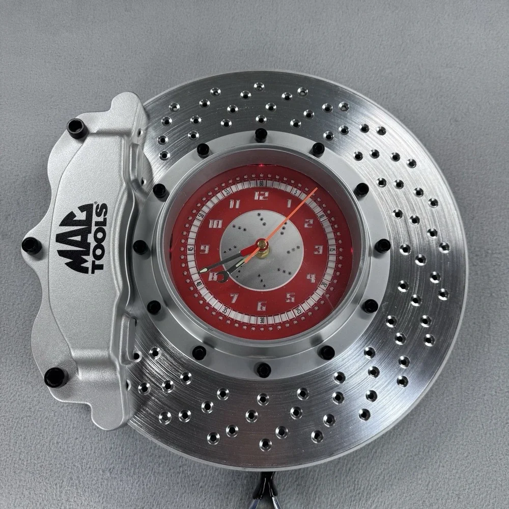 Rare MAC TOOLS SILVER BRAKE CALIPER ROTOR HANGING WALL CLOCK - HTF Tested